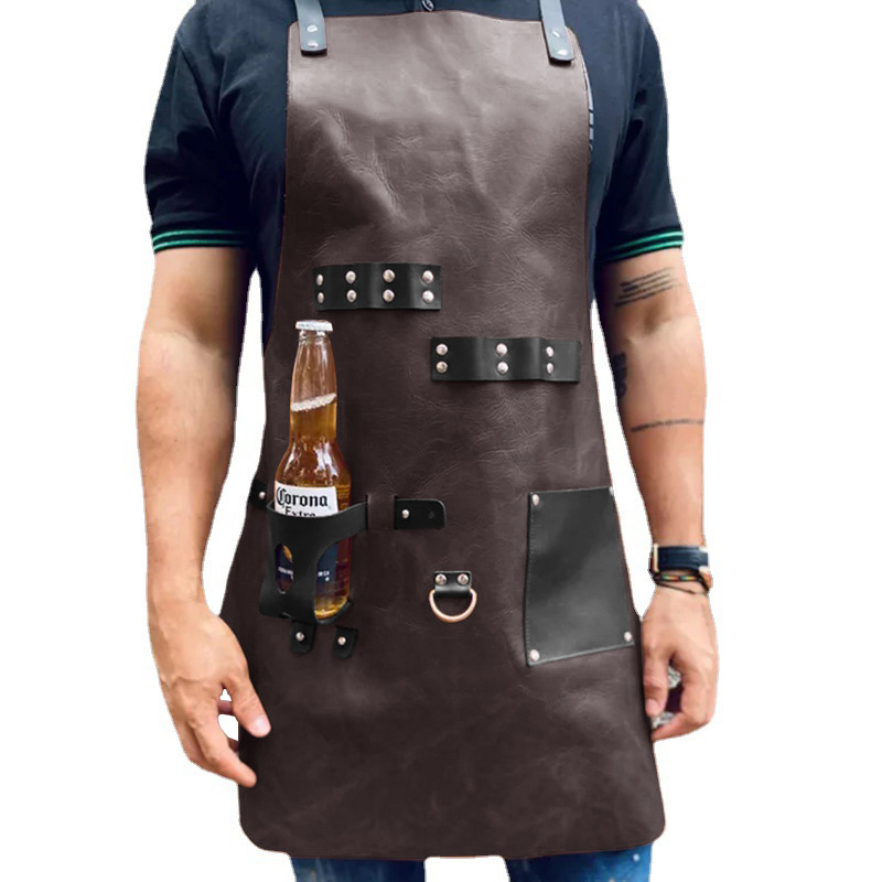 Leatherwork Apron - Outdoor PU Leather Apron Outdoor BBQ