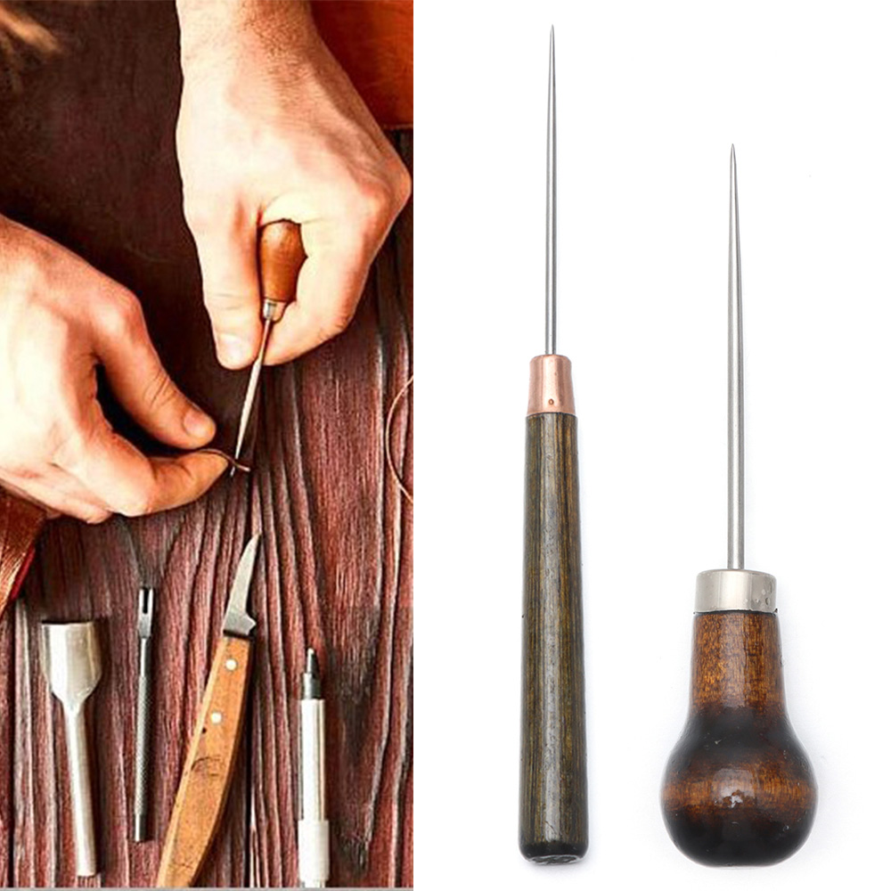 Leatherwork Needles - 1PC Stitching Awl Wood Handle Alloy