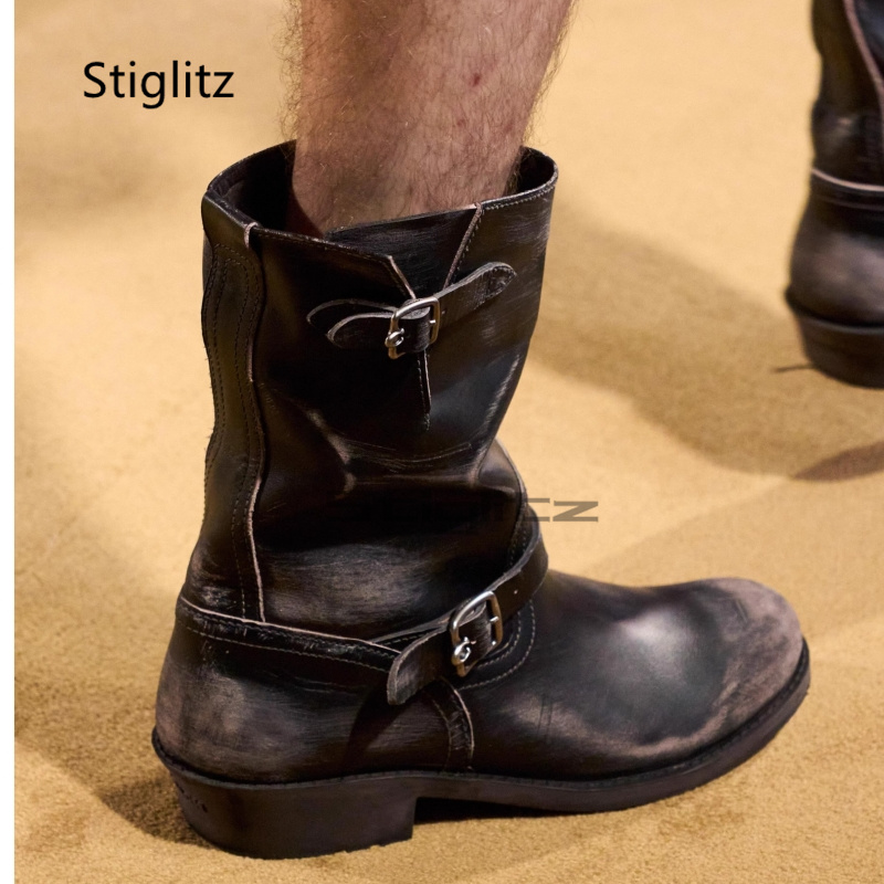 Leather Works Belt - Retro Western Cowboy Boots for Men