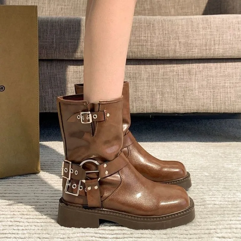 Leather Works Belt - Women's Ankle Boots Autumn Work Fashion