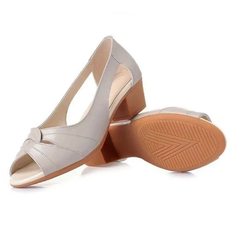 Black Peep Toe Mid Heel Sandal - Leather Work Outfit review and price