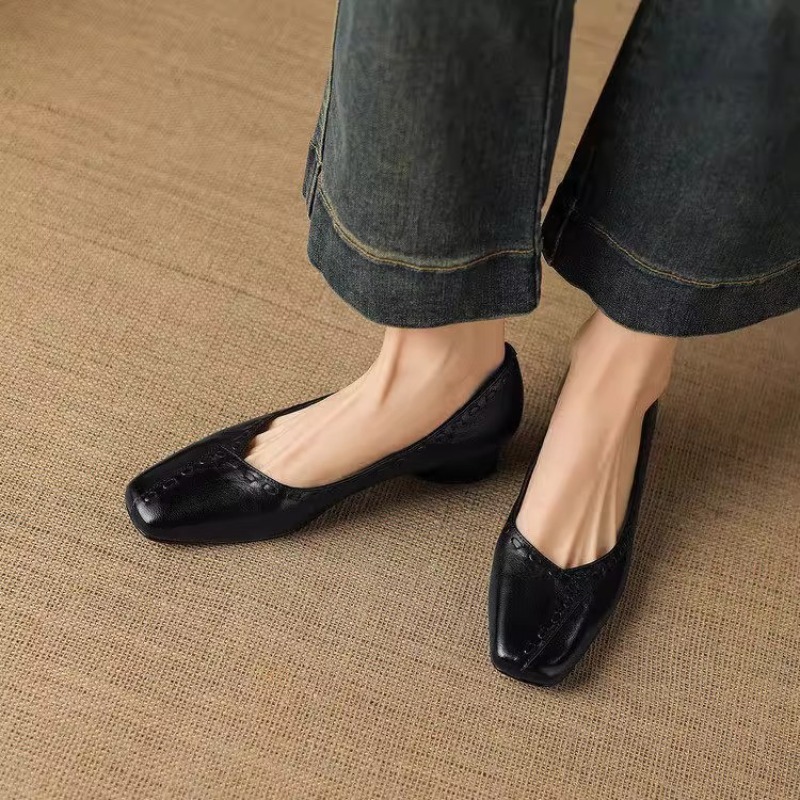 Elegant Square Toe Chunky Heel - Leather Work Outfit review and price