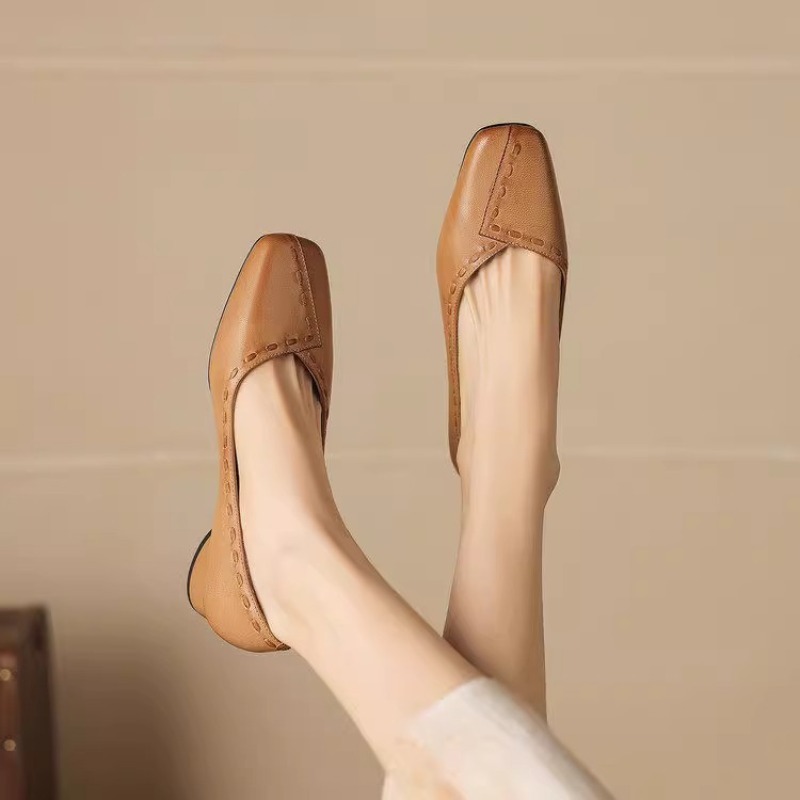 Elegant Square Toe Chunky Heel - Leather Work Outfit review and price