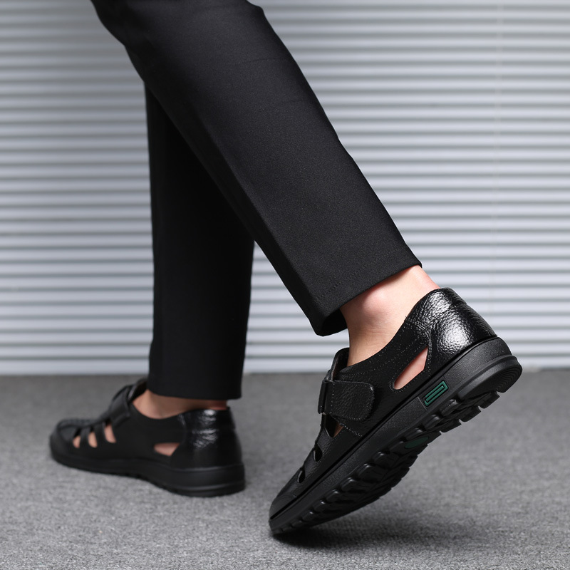 Men's Leather Sandals Hollow O - Leather Work Outfit review and price