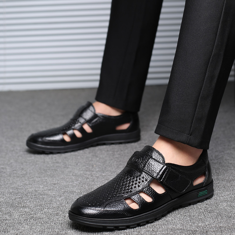Men's Leather Sandals Hollow O - Leather Work Outfit review and price